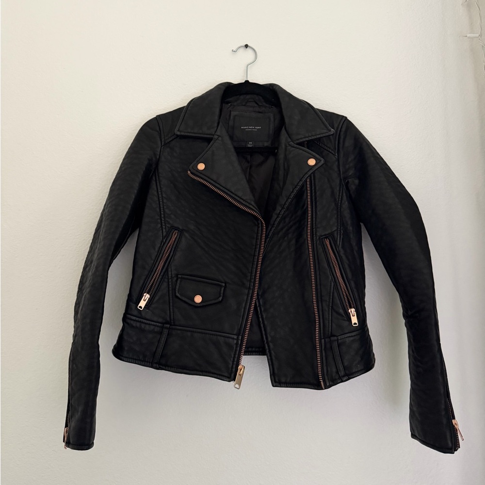 Marc New York Black Leather Jacket with Gold Accents